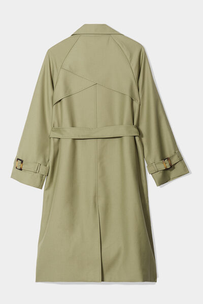 Trench long cintré ceinturé vert kaki femme
