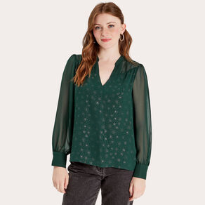 Blouse manches longues vert foncé femme