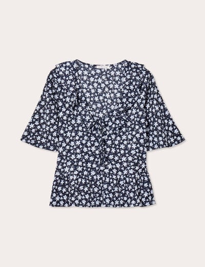 Blouse noeud et volants noir femme