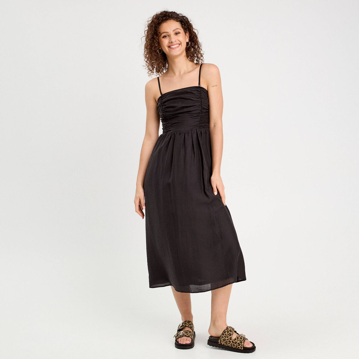Robe longue patineuse bustier noir femme