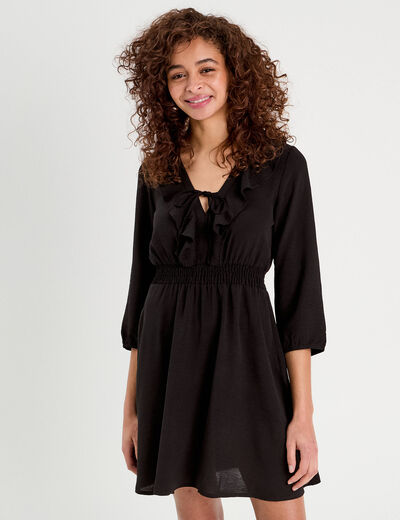 Robe évasée avec volants noir femme