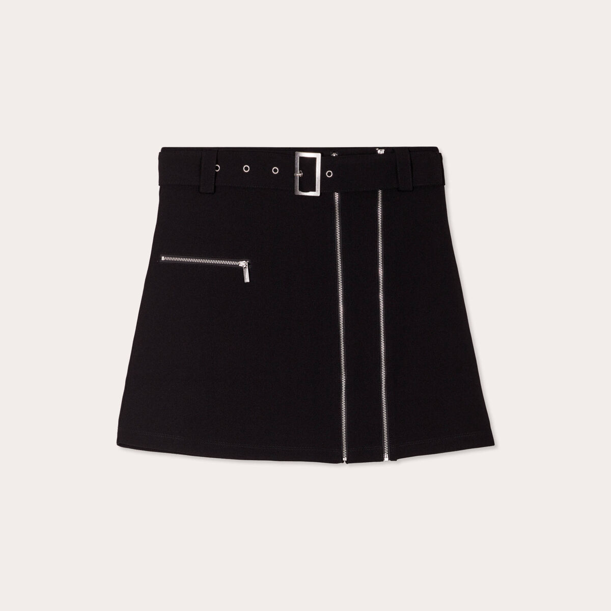 Jupe droite détails zippés noir femme