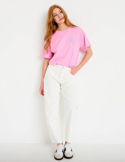 Jean barrel cropped taille standard denim blanc femme