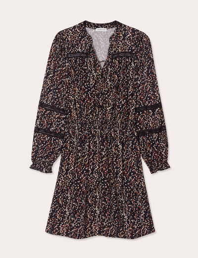 Robe évasée détails dentelle noir femme