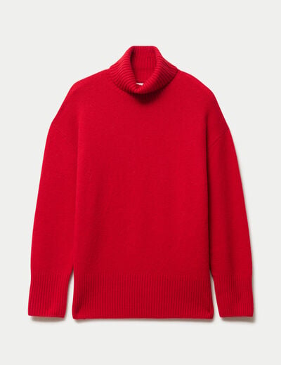 Pull col roul&eacute; manches longues rouge femme