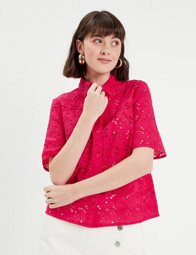 Chemise broderie anglaise rose fushia femme