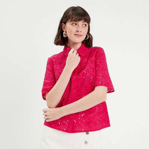 chemise broderie anglaise rose fushia femme Chemise broderie anglaise rose fushia femme