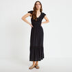 Robe longue &eacute;vas&eacute;e col v manches courtes noir femme