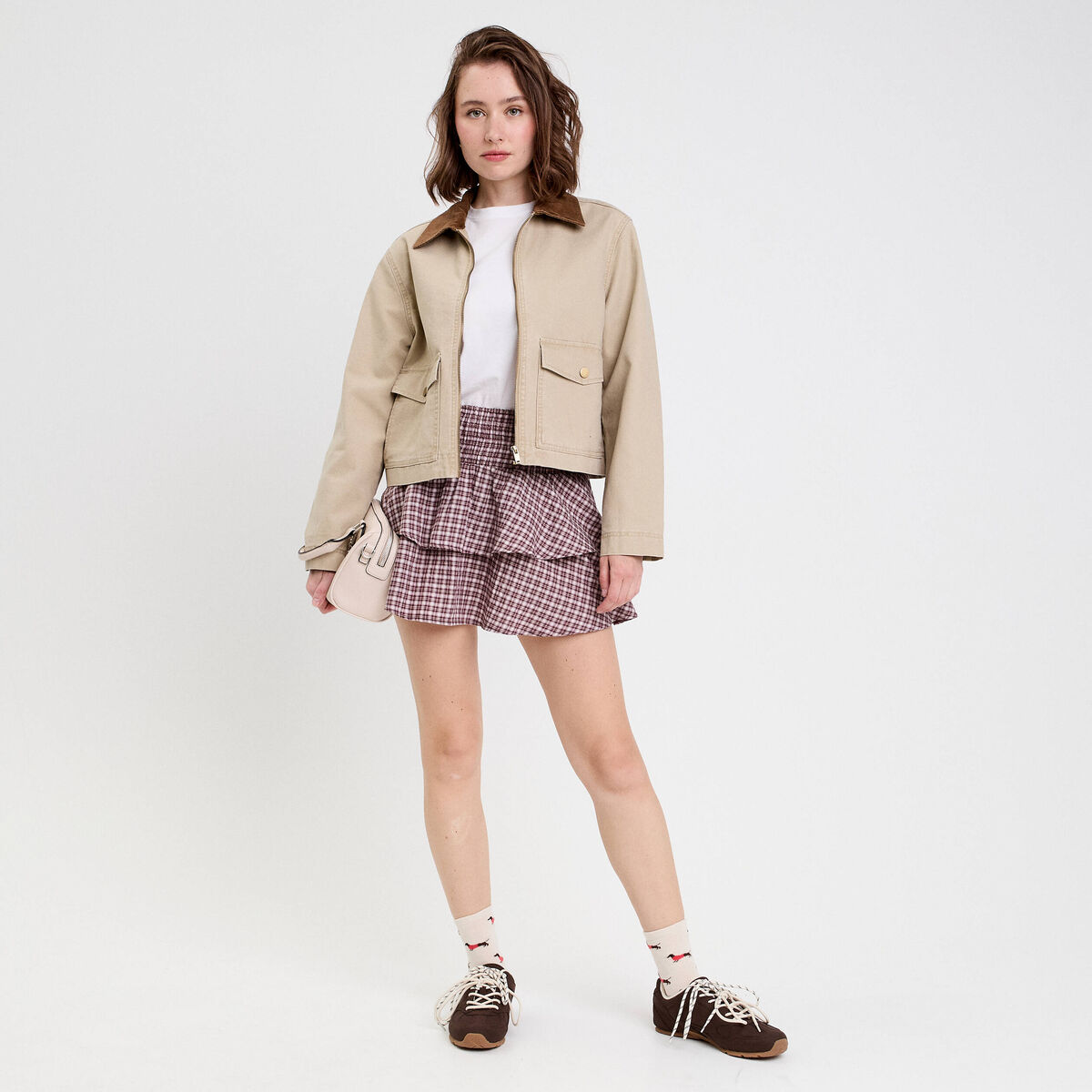 Jupe courte évasée taille standard blanc femme
