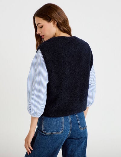 Gilet sans manches fausse fourrure bleu marine femme