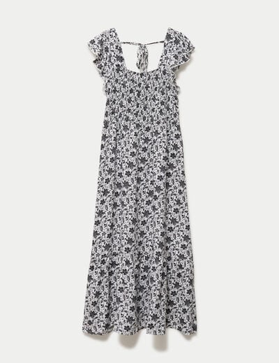 Robe longue &eacute;vas&eacute;e smock&eacute;e noir femme