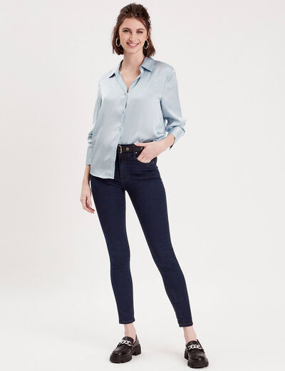 Chemise manches longues satin bleu clair femme