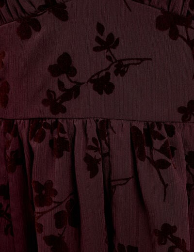Robe courte &eacute;vas&eacute;e col v manches longues marron cognac femme
