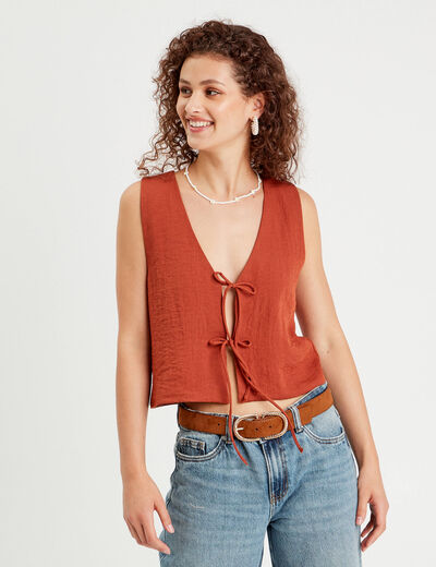 Gilet sans manches noué vieux rose femme