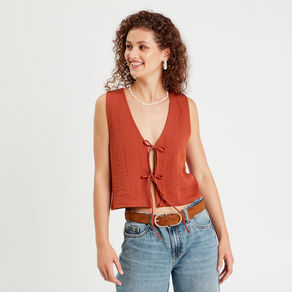gilet sans manches noue vieux rose femme Gilet sans manches noué vieux rose femme