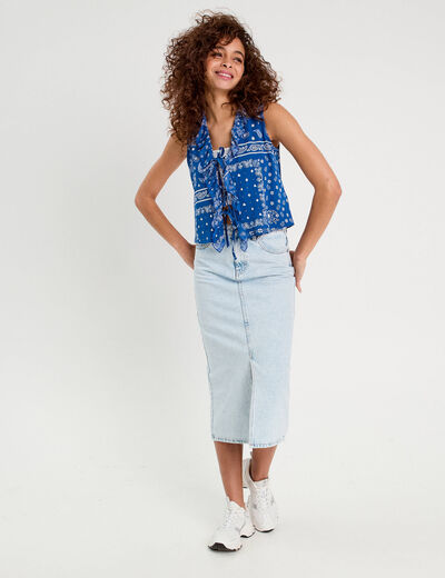 Blouse nouée sans manches bleu femme