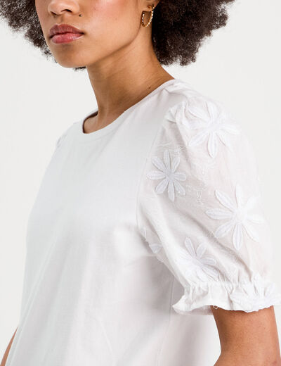 T-shirt manches brodées blanc femme
