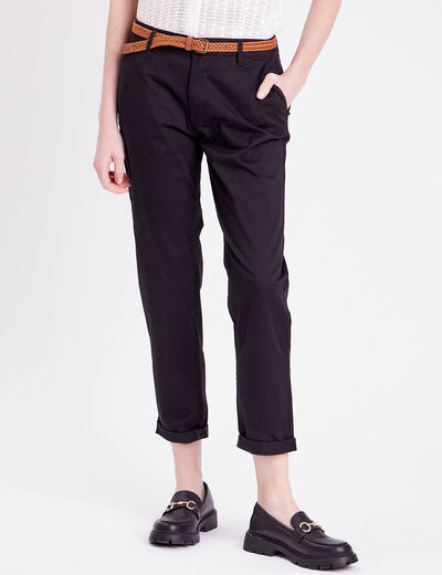 Pantalon chino 7/8ème noir femme
