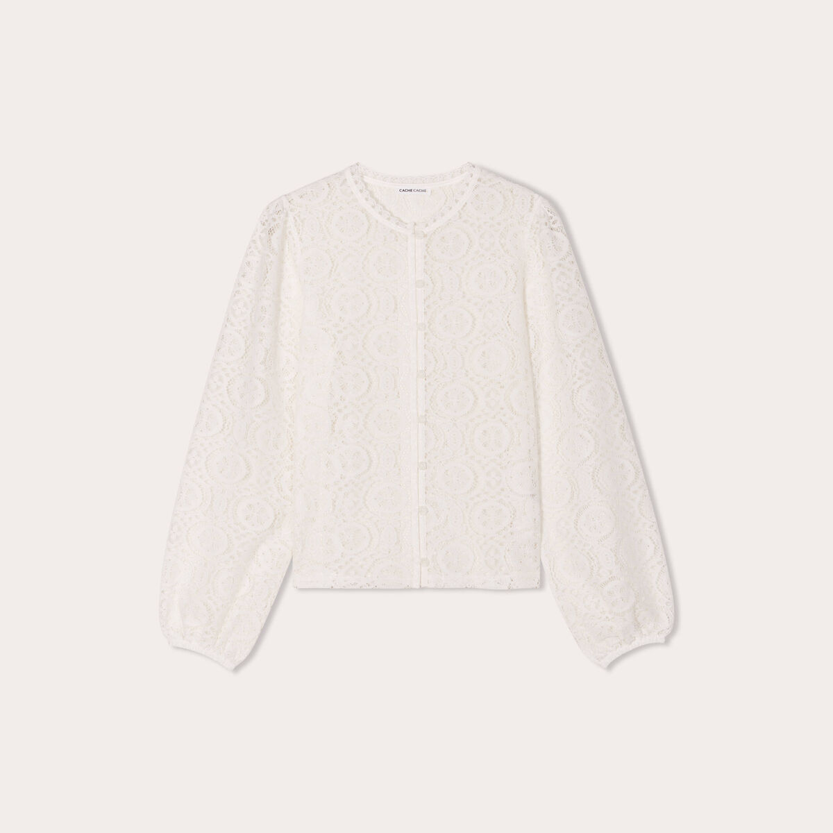 Blouse dentelle col montant ecru femme