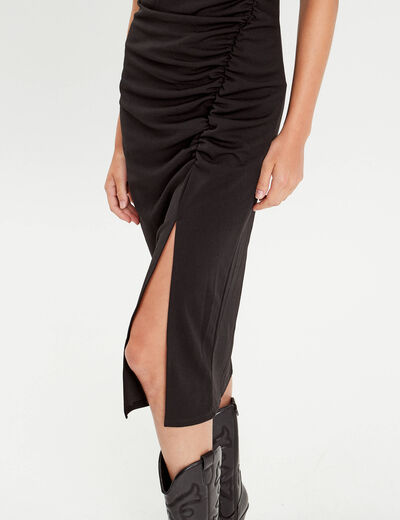 Robe longue ajustée drappée noir femme