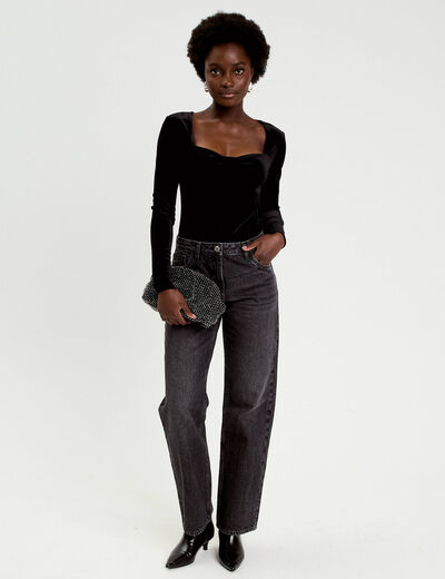 Top ajust&eacute; velours noir femme