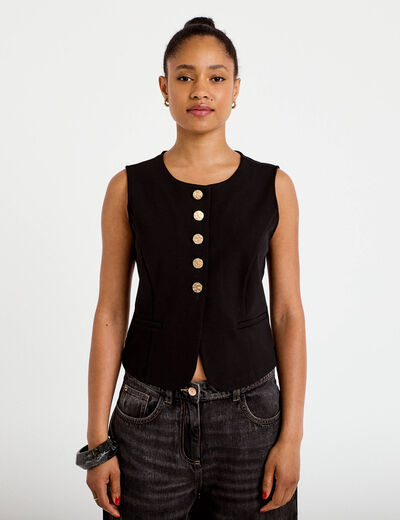 Gilet sans manches col rond noir femme