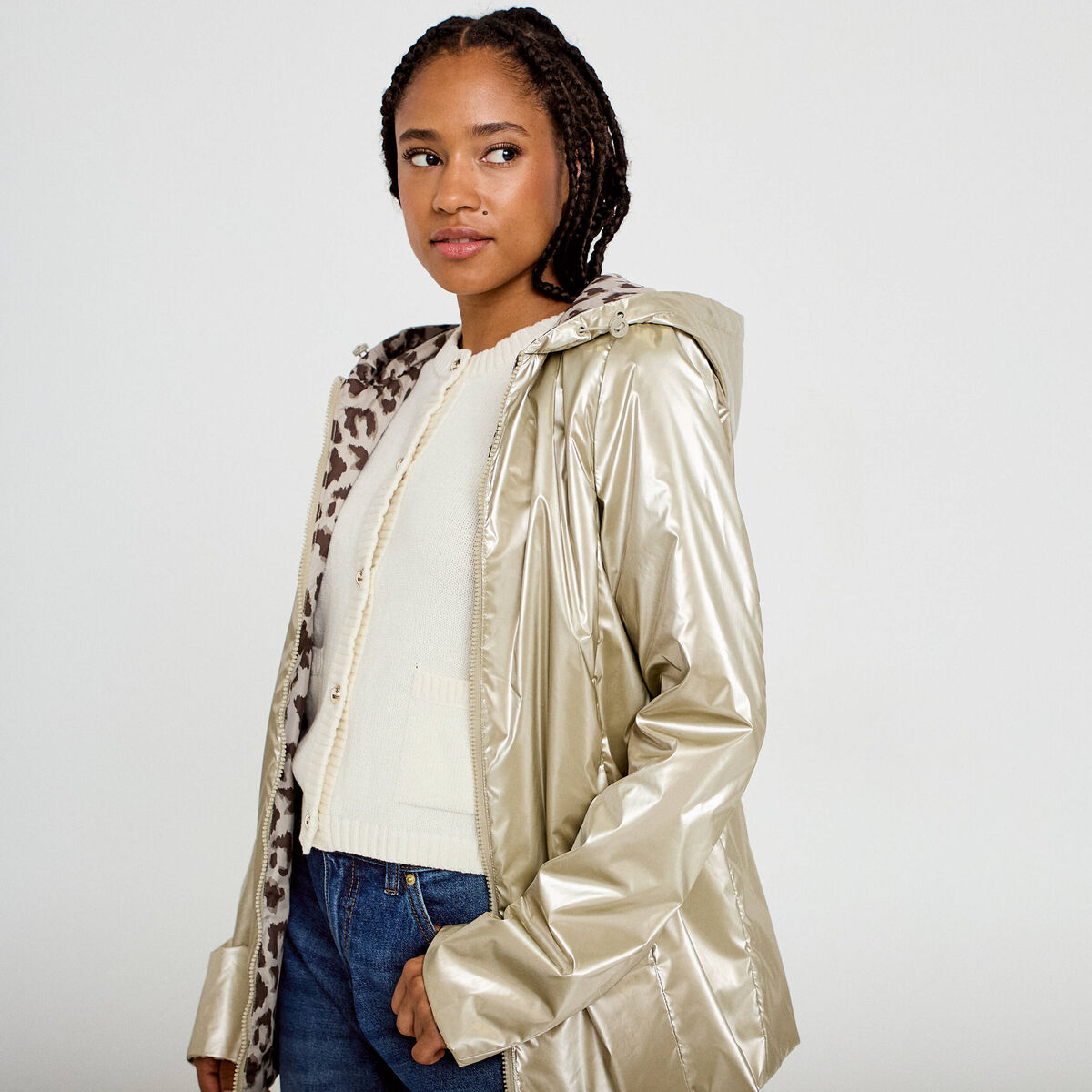 Parka r&eacute;versible &agrave; capuche couleur or femme