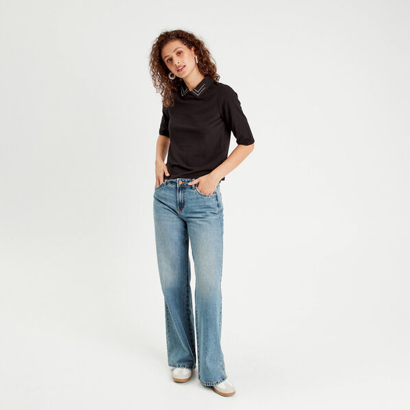t shirt col bijoux noir femme T-shirt col bijoux noir femme