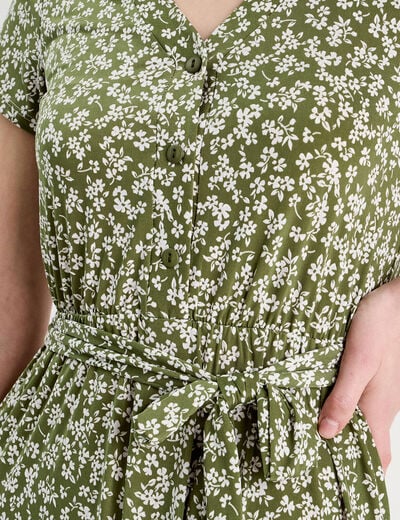Robe évasée boutonnée vert kaki femme