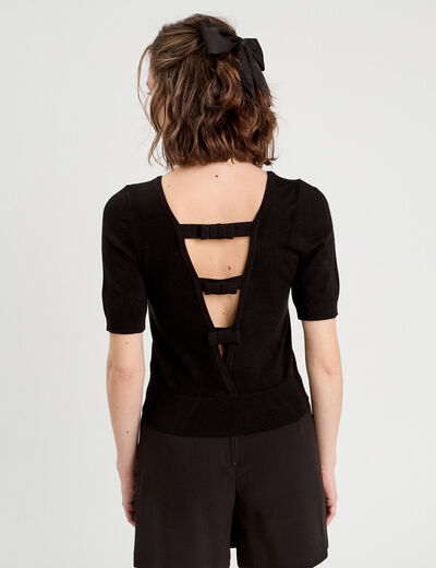 Pull manches courtes noir femme