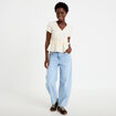 Blouse droite col v manches courtes ecru femme