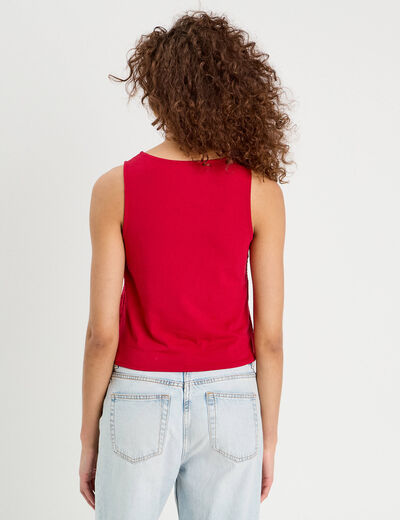 Débardeur dentelle macramé rouge femme