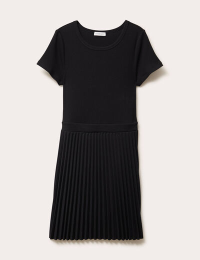 Robe droite plissée noir femme