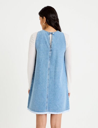 Robe droite courte en jean sans manches denim bleach femme