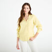Chemise lin col V manches longues jaune pastel femme