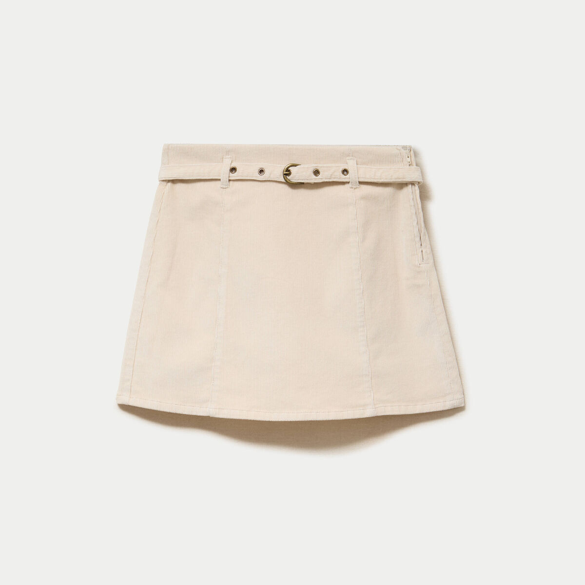 Jupe-short &eacute;vas&eacute;e velours ceinture ecru femme