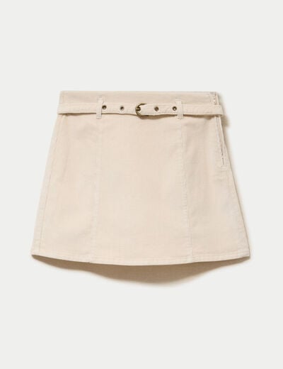 Jupe-short &eacute;vas&eacute;e velours ceinture ecru femme