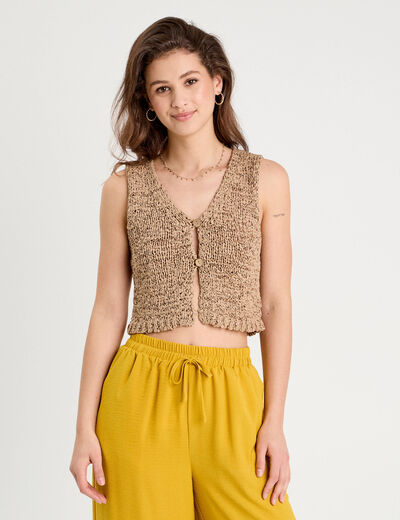 Gilet cropped sans manches beige femme