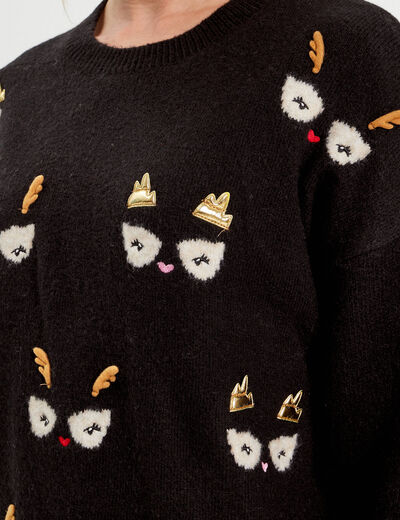 Pull manches longues noir femme