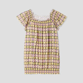 T-shirt manches courtes smocké vert femme