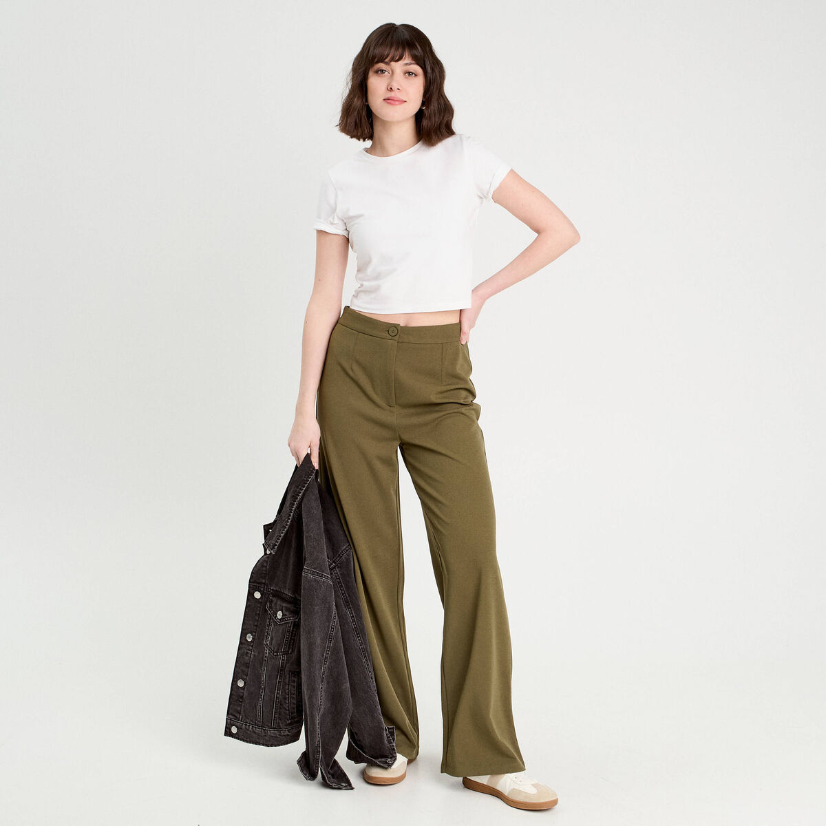 Pantalon large vert kaki femme