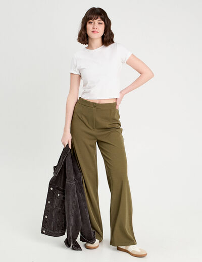 Pantalon large vert kaki femme