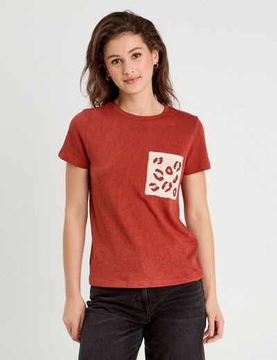 T-shirt manches courtes marron cognac femme