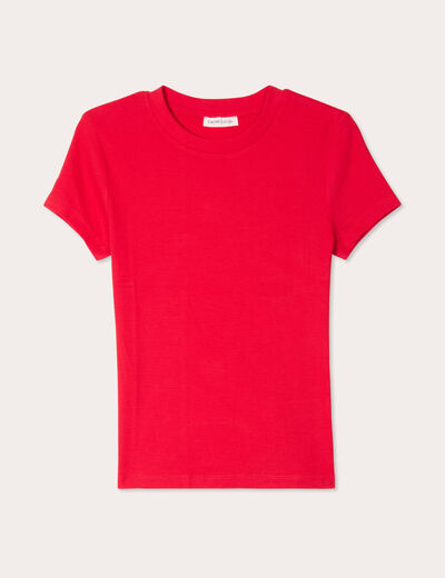 T-shirt manches courtes côtelé rouge femme