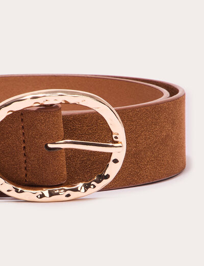 Ceinture suédine boucle ovale camel femme