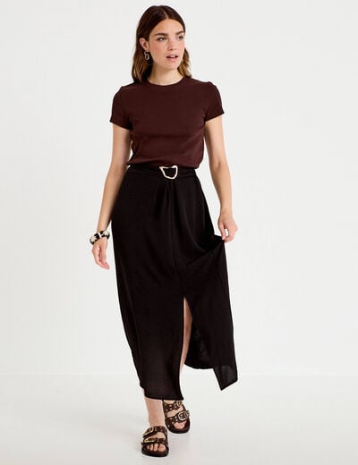 Jupe longue pliss&eacute;e avec bijou noir femme