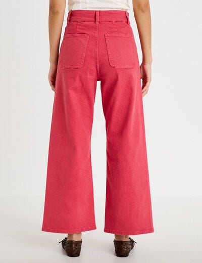 Jean bootcut cropped taille haute rose framboise femme