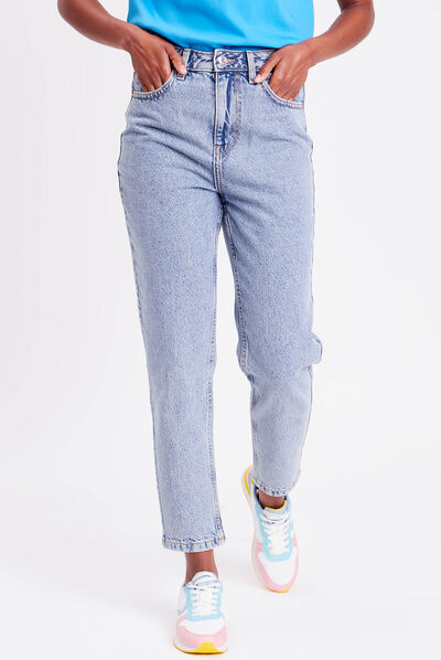 Jeans mom taille haute denim bleach femme