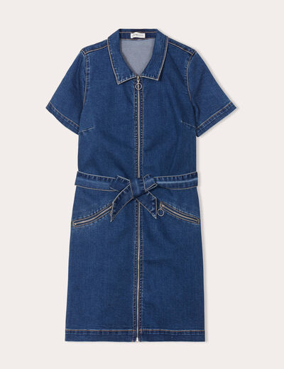 Robe droite en jean zippée denim stone femme