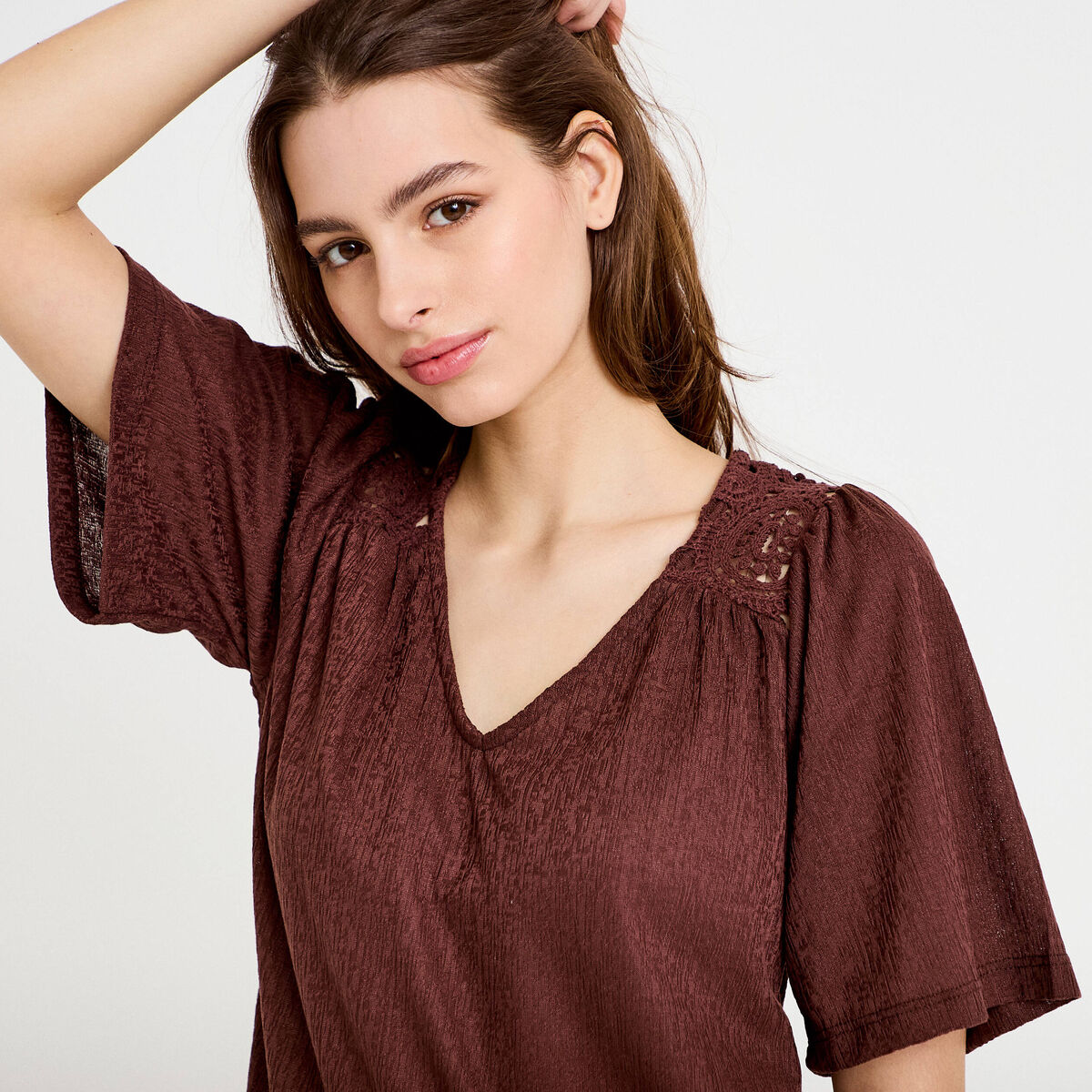 T-shirt manches courtes marron femme